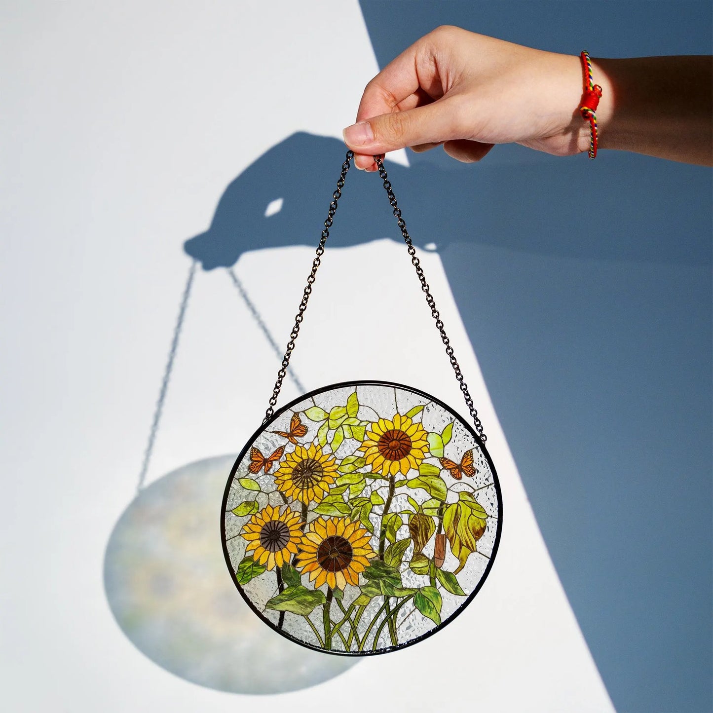 Netecom 8" Sunflower Stained Glass Suncatcher – Floral Window Hanging Decor, Sunflower Ornament Gift for Home and Garden Lovers