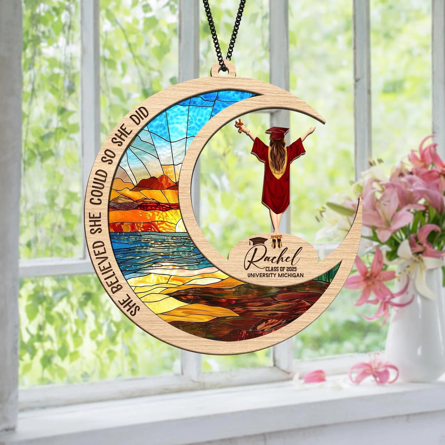 Netecom Personalized Graduation Suncatcher, She Believed She Could - Class of 2025 Inspirational Gift