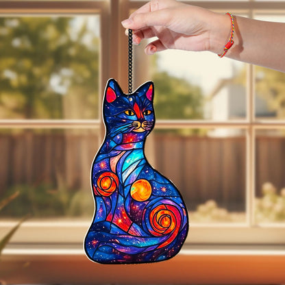 Netecom Black Cat Moon Acrylic Suncatcher – Gift for Women Men Cat Lovers, Celestial Home Decor Gift, Window Hanging