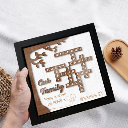 Netecom Custom Family Scrabble Puzzle Sign Personalized Family Name Frame Grandparents Keepsake Family Crossword Art Unique Family Decor