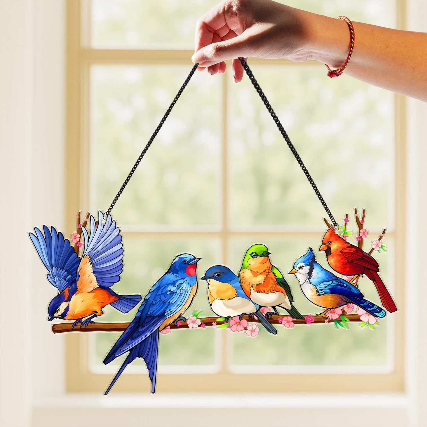 Netecom Colorful Bird Acrylic Suncatcher – Faux Stained Glass Window Hanging, Rainbow Bird Ornament for Nature and Bird Lovers