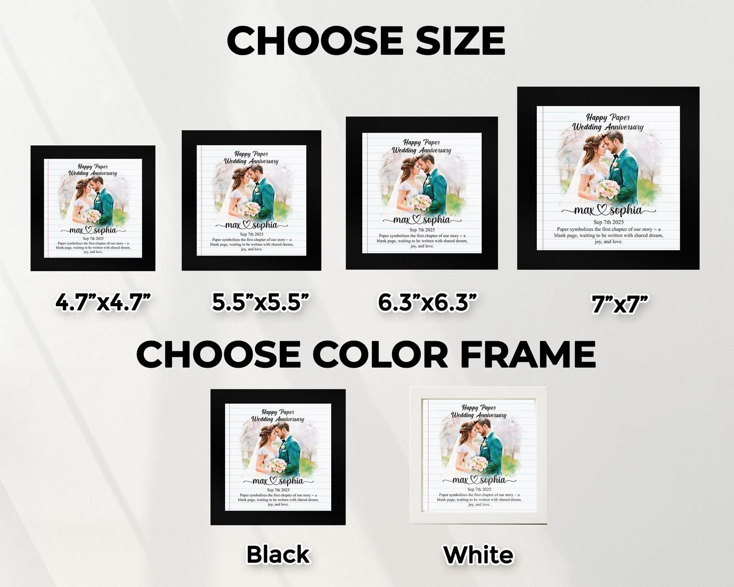 Netecom Personalized Paper Wedding Anniversary Frame, 1st Anniversary Gift for Wife or Husband, Custom Photo Wooden Frame with Names Date Quote, Traditional Paper Anniversary Keepsake