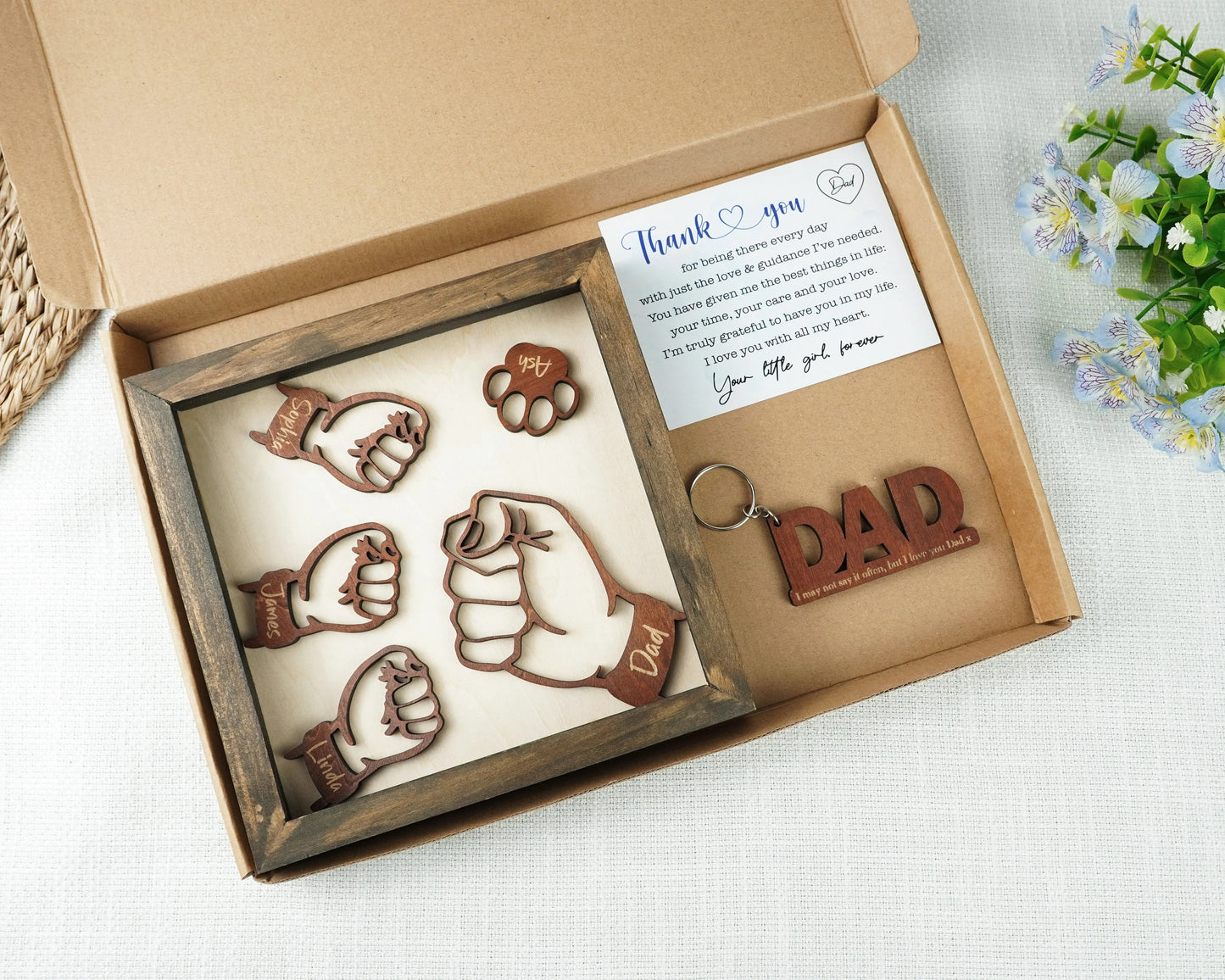Netecom Personalized Fist Bump Dad Frame Custom Kids Names Sign Father’s Day Birthday Gift for Dad Grandpa Wooden Family Keepsake