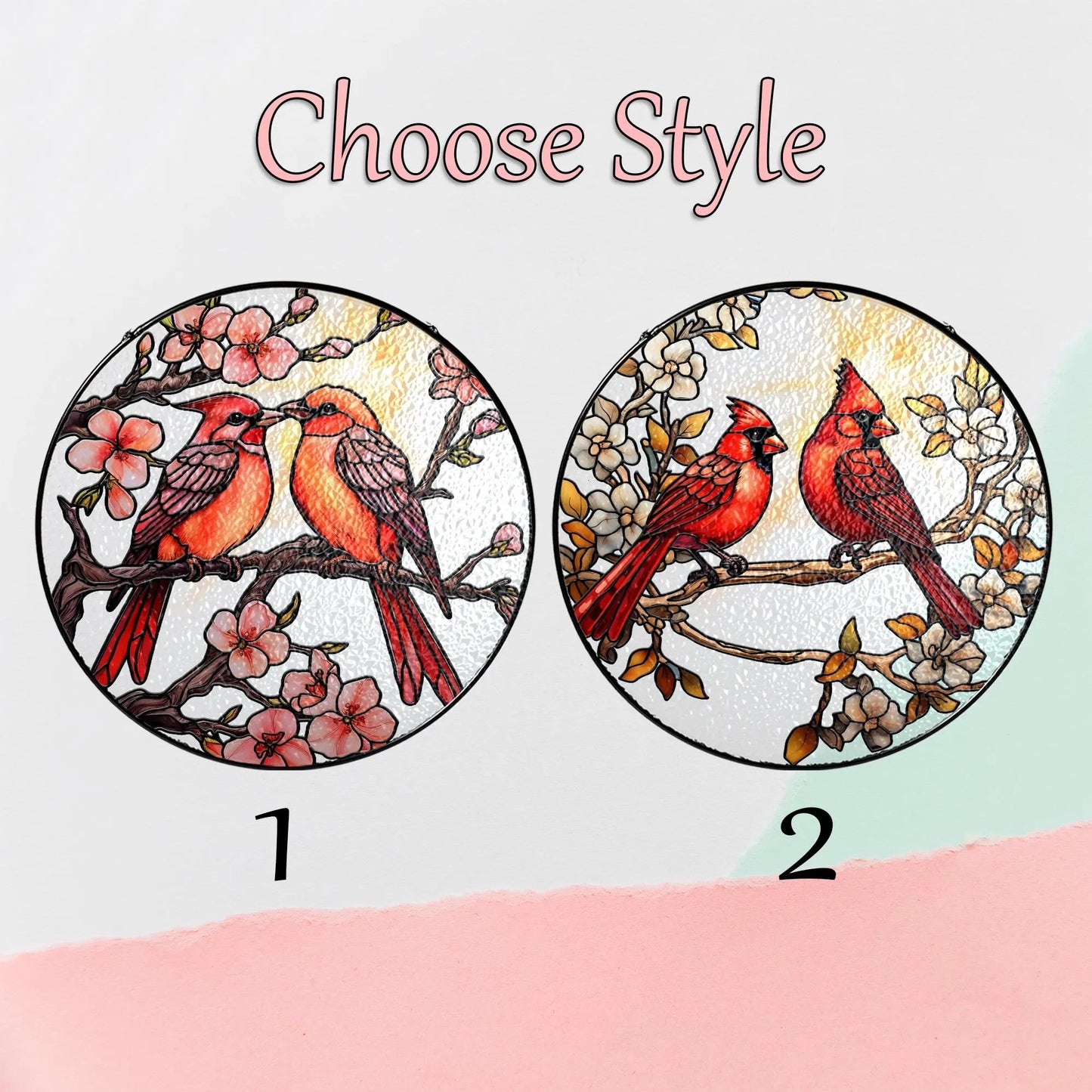 Netecom Red Cardinal Stained Glass Suncatcher – Floral Window Hanging, Cardinal Lover Gift, Anniversary Decoration, Nature-Inspired Glass Art
