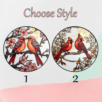 Netecom Red Cardinal Stained Glass Suncatcher – Floral Window Hanging, Cardinal Lover Gift, Anniversary Decoration, Nature-Inspired Glass Art