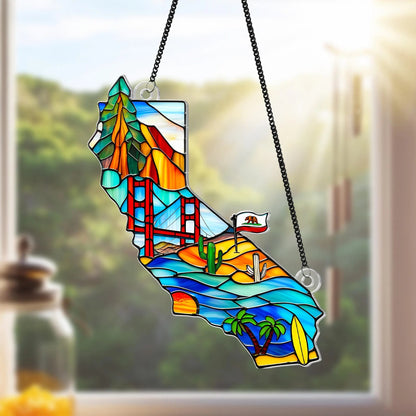 Netecom California Country Map Acrylic Suncatcher – California Travel Window Hanging, Souvenir Lover Gift, California Home Decor, Travel Gift for Nature Lovers