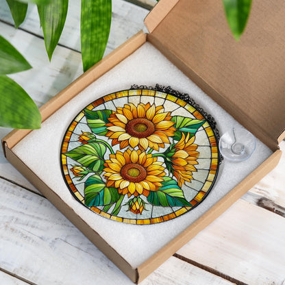Netecom Sunflower Stained Glass Suncatcher – Window Hanging, Sunflower Ornament, Nature-Inspired Gift for Mother’s Day and Home Decor