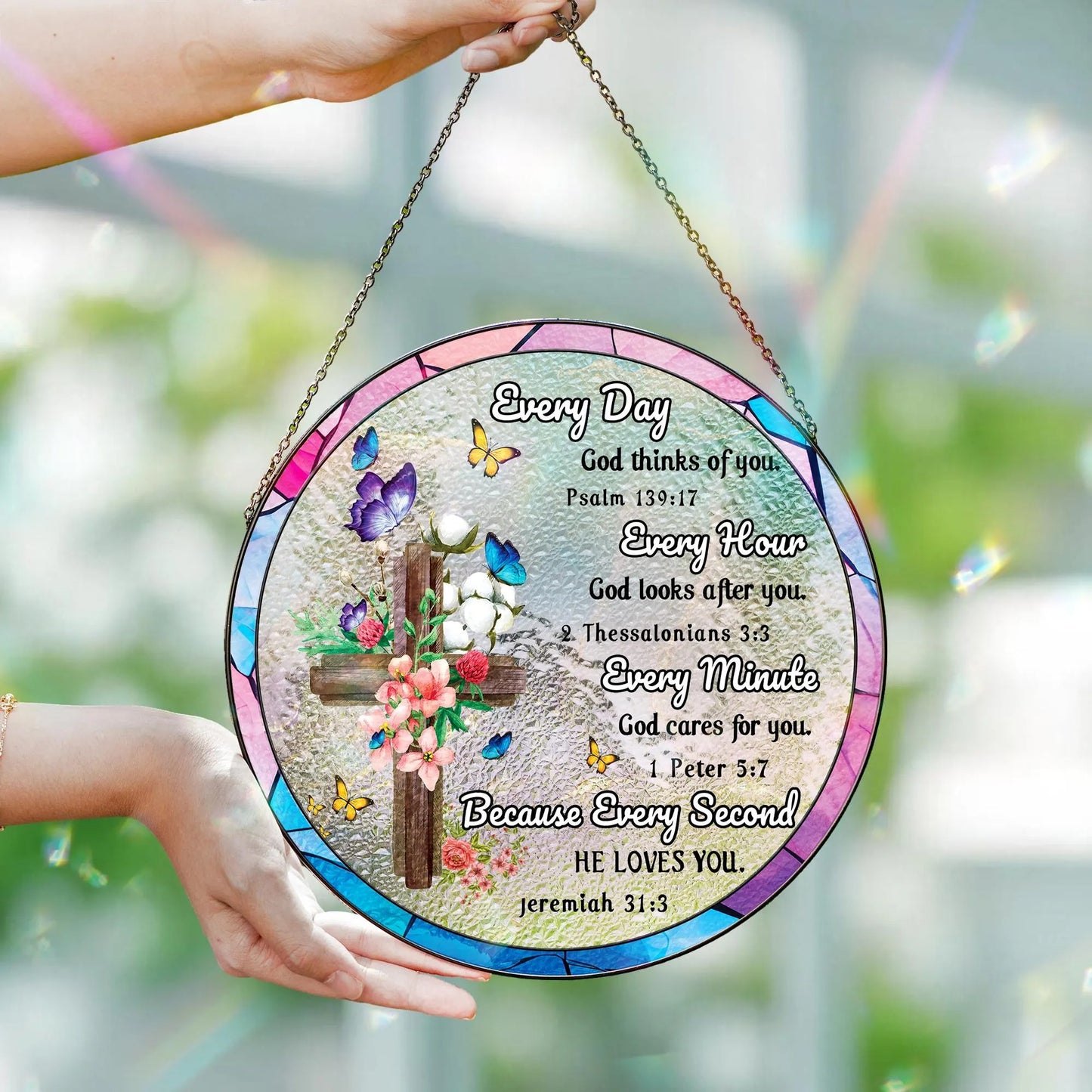 Netecom Christian Inspirational Stained Glass Suncatcher – Bible Verse Hanging Decor, Religious Gift for Women Mom Sister Friends