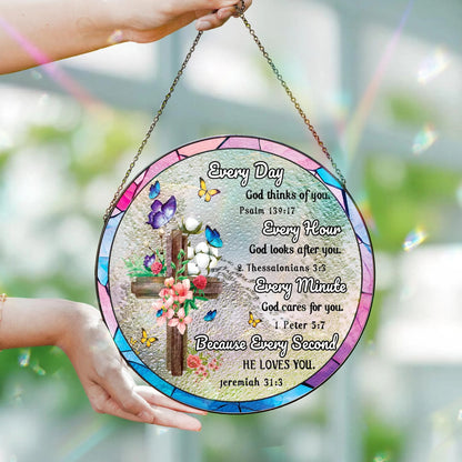 Netecom Christian Inspirational Stained Glass Suncatcher – Bible Verse Hanging Decor, Religious Gift for Women Mom Sister Friends