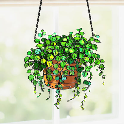 Netecom String of Turtles Acrylic Suncatcher – Faux Stained Glass Window Hanging Decor for Plant Lovers, Botanical Home Art, Garden Decor