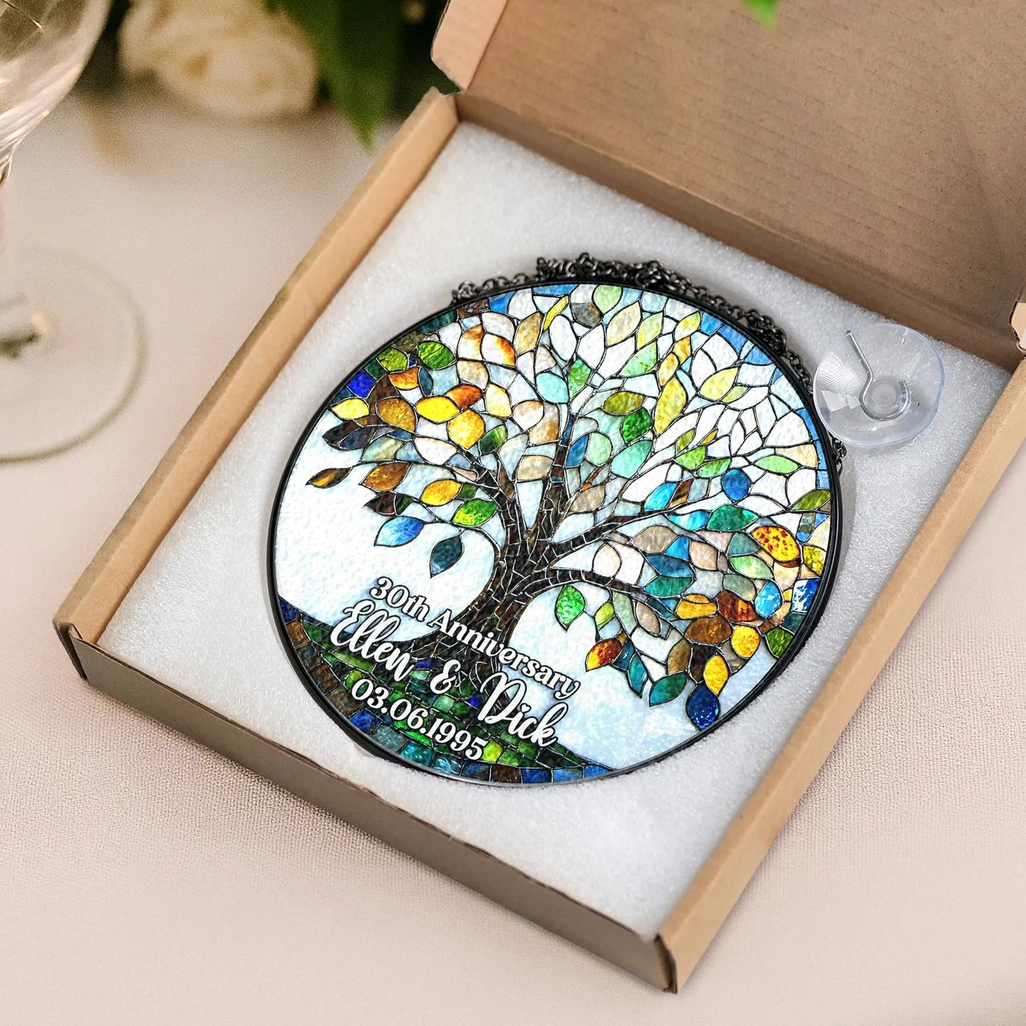 Netecom Personalized 50th Wedding Anniversary Crystal Stained Glass Suncatcher – Golden Anniversary Gift, Marriage Keepsake, Custom Wedding Ornament for Parents Grandparents