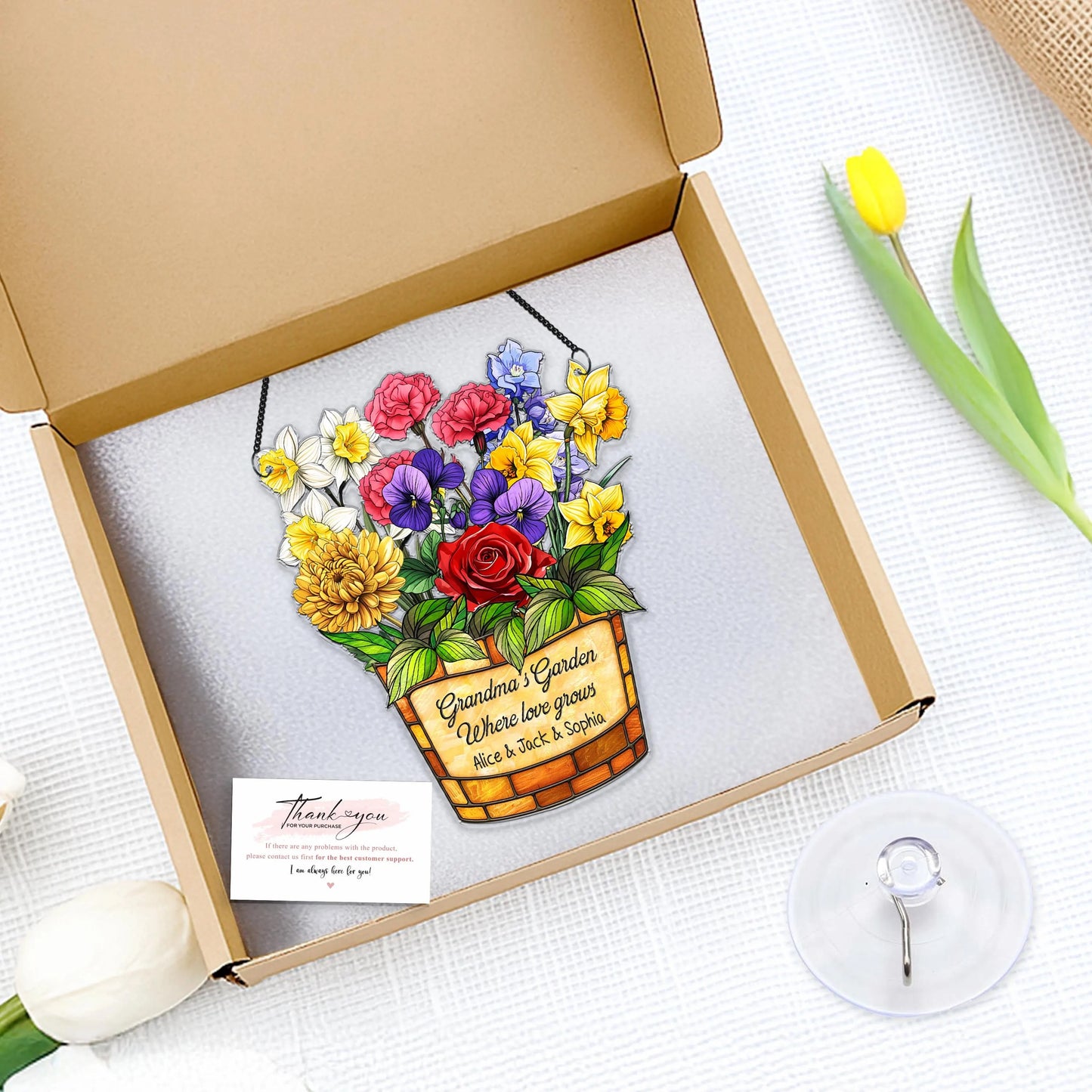 Netecom Personalized Birth Month Flower Suncatcher – Custom Acrylic Family Keepsake, Window Decor for Mom Grandma Special Occasions