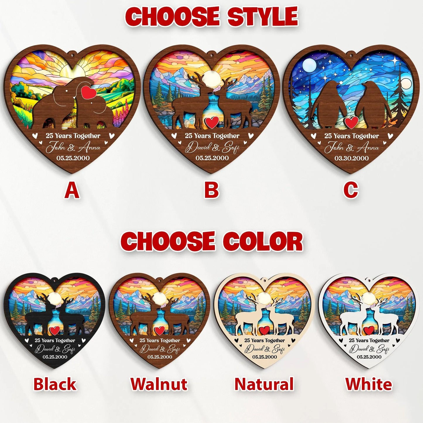 Netecom Wedding Anniversary Suncatcher – 30th Anniversary Couple Gift, Custom Anniversary Keepsake, Deer Couple, Elephant, Penguin Wedding Gift