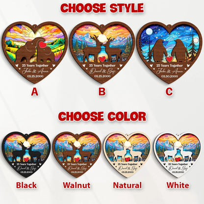 Netecom Wedding Anniversary Suncatcher – 30th Anniversary Couple Gift, Custom Anniversary Keepsake, Deer Couple, Elephant, Penguin Wedding Gift