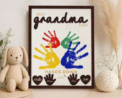Netecom Mother's Day DIY Handprint Sign Gift for Grandma DIY Mother's Day Gifts Best Grandma Hands Down Personalized Grandmother Gift Unique Mother's Day Keepsake