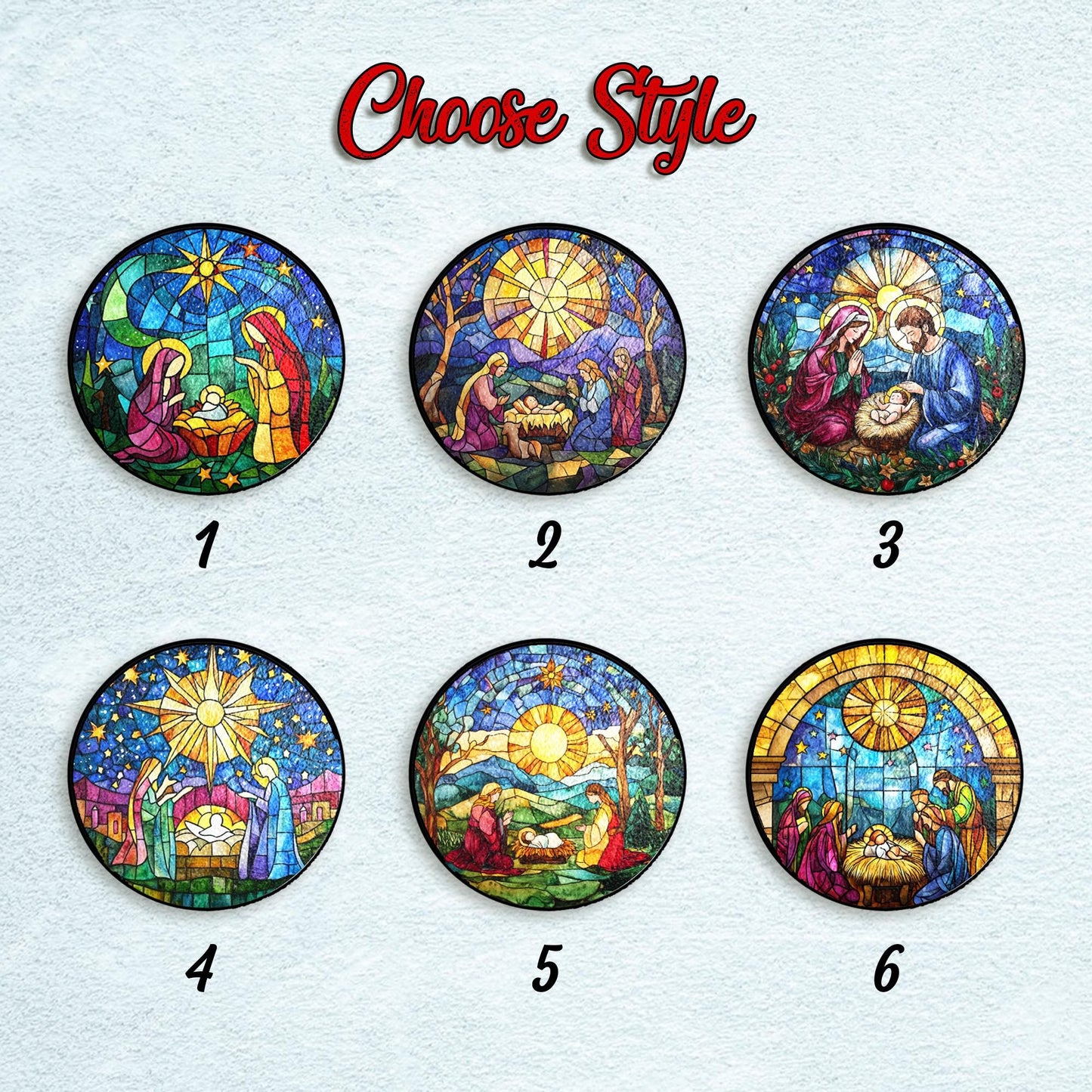 Netecom O Holy Night Window Hanging – Nativity Religious Ornament, Jesus Stained Glass Christmas Decor, Catholic Christmas Gift