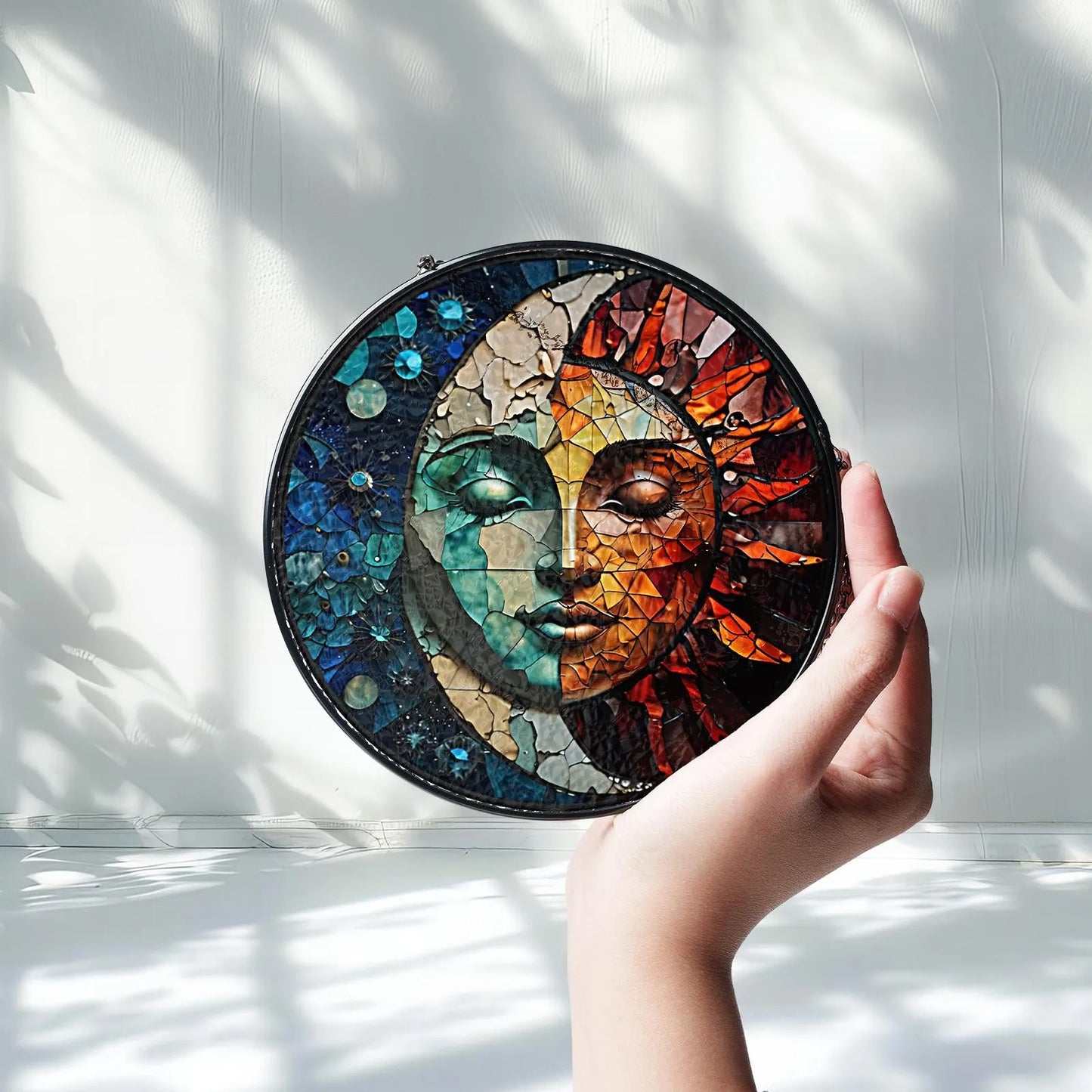 Netecom Celestial Sun and Moon Stained Glass Suncatcher – Astrology Window Hanging, Cosmic Nature Art, Christmas Gift for Friends and Home Decor Lovers
