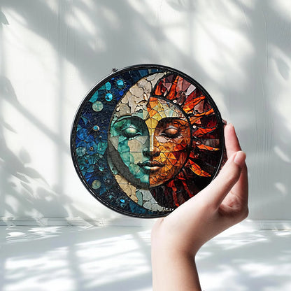 Netecom Celestial Sun and Moon Stained Glass Suncatcher – Astrology Window Hanging, Cosmic Nature Art, Christmas Gift for Friends and Home Decor Lovers