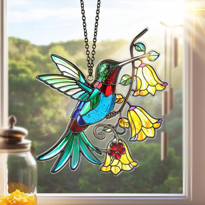 Netecom Hummingbird Acrylic Suncatcher – Bird Flower Window Hanging, Nature Lover Gift, Vibrant Garden Decor, Colorful Hummingbird Window Hangings