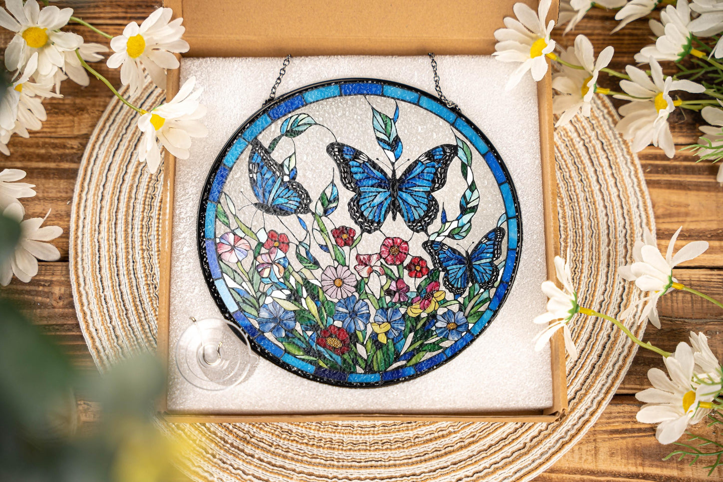 Netecom Lavender Monarch Butterfly Stained Glass Suncatcher – Window Hanging Wall Decor, Beautiful Gifts for Butterfly Lovers, Sun Catcher Butterfly