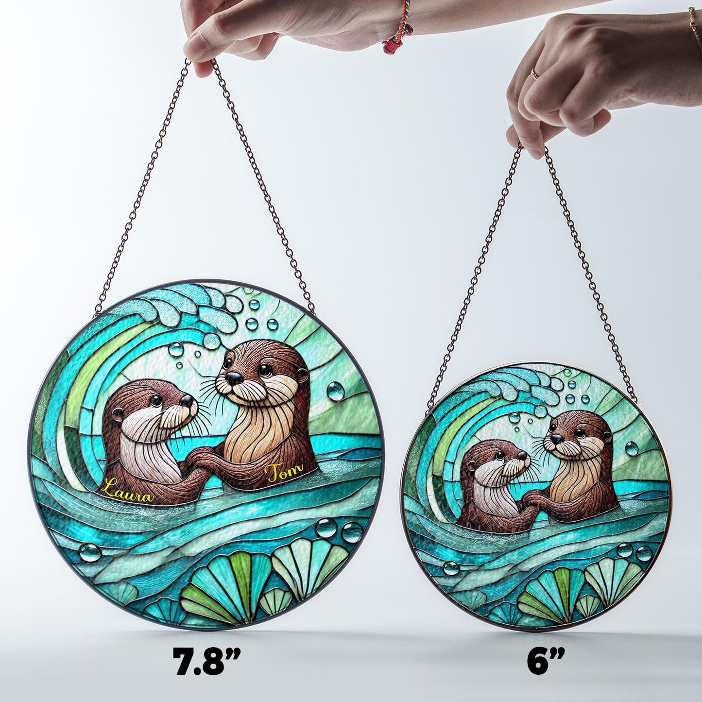 Netecom Otter Couple Stained Glass Suncatcher – Romantic Otter Lover Gift, Love Window Hanging, Anniversary and Valentine Gift for Husband Wife