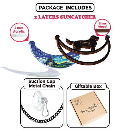 Netecom Personalized Cat Memorial Suncatcher – Couple Cat on Moon, Pet Loss Gift, Dog and Cat Remembrance, Custom Pet Memorial Window Hanging