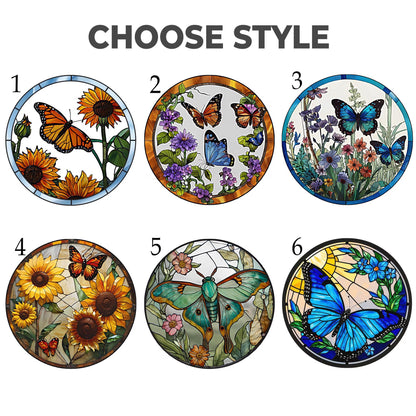 Netecom Butterfly Stained Glass Suncatcher – Sunflower & Floral Window Hanging Decor, Light Catcher Gift for Mom & Women