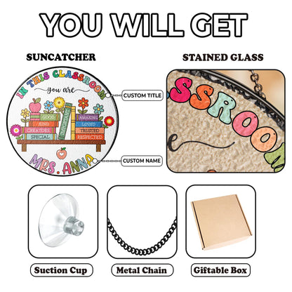 Netecom Personalized Teacher Stained Glass Suncatcher – Teacher Appreciation Gift for Back to School, Classroom Decor