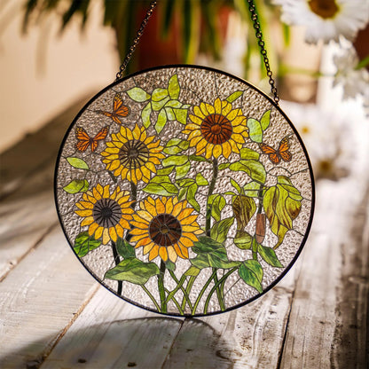 Netecom 8" Sunflower Stained Glass Suncatcher – Floral Window Hanging Decor, Sunflower Ornament Gift for Home and Garden Lovers