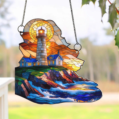 Netecom Coastal Lighthouse Acrylic Suncatcher – Sunset on the Sea, Beach Decor, Nature Lover Gift, Window Hanging for Home Car