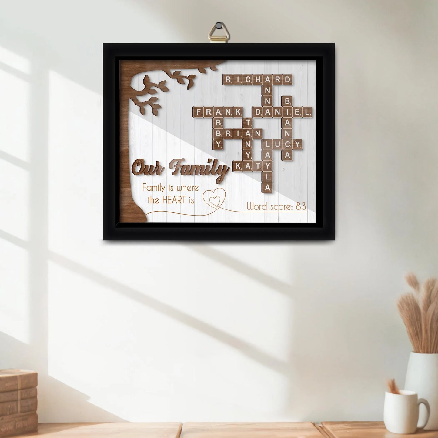 Netecom Custom Family Scrabble Puzzle Sign Personalized Family Name Frame Grandparents Keepsake Family Crossword Art Unique Family Decor