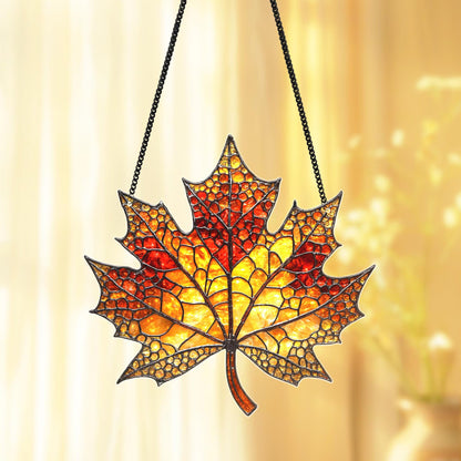 Netecom Autumn Maple Leaf Acrylic Suncatcher – Faux Stained Glass Maple Leaf Ornament for Fall, Nature Lover Gift, Autumn Window Hanging Decor