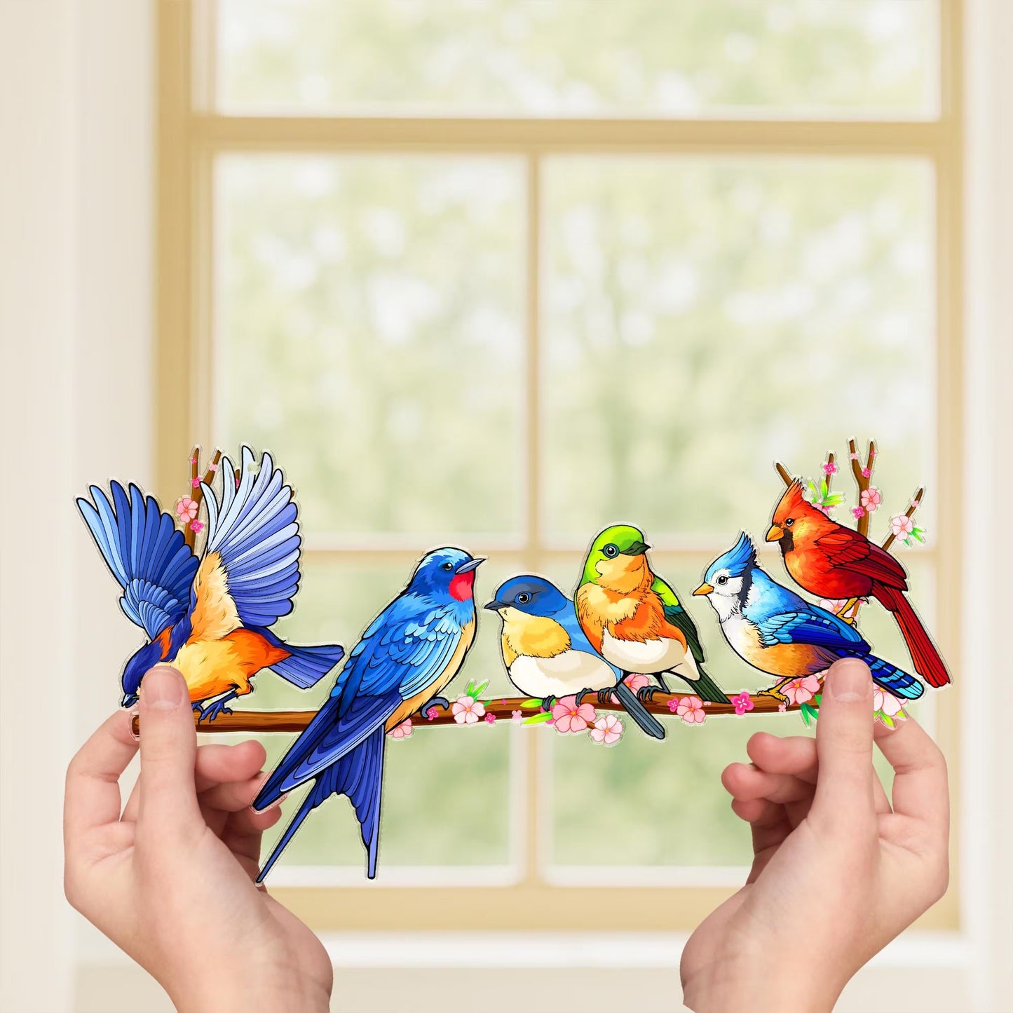 Netecom Colorful Bird Acrylic Suncatcher – Faux Stained Glass Window Hanging, Rainbow Bird Ornament for Nature and Bird Lovers