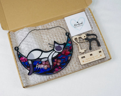 Netecom Custom Sleeping Cat Memorial Suncatcher – Personalized Pet Remembrance Gift for Cat Lovers, Cat Loss Tribute, Pet Memorial, Dog Lover Keepsake