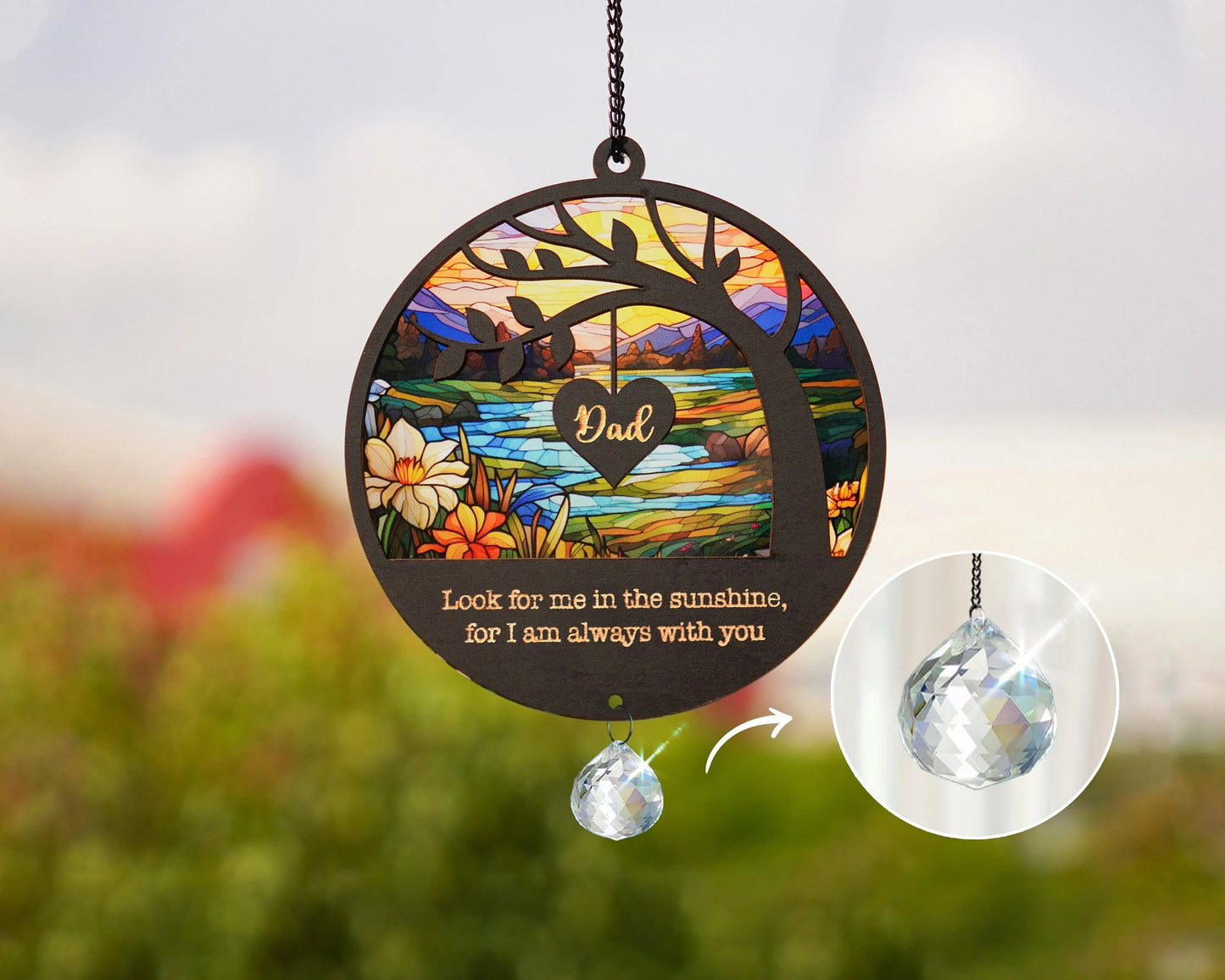 Netecom Personalized Sympathy Crystal Suncatcher – Memorial Gift for Loss of Dad, Father in Heaven Remembrance