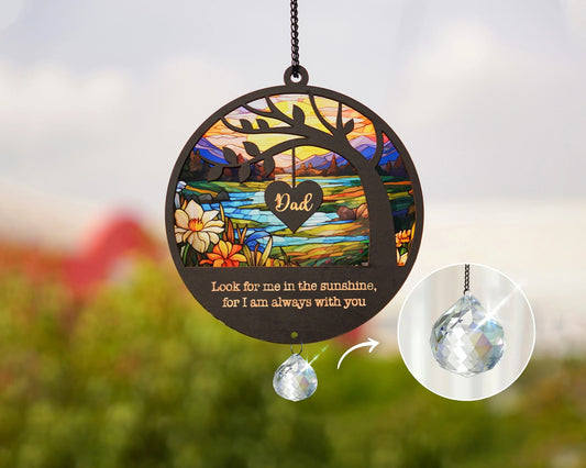 Netecom Personalized Sympathy Crystal Suncatcher – Memorial Gift for Loss of Dad, Father in Heaven Remembrance
