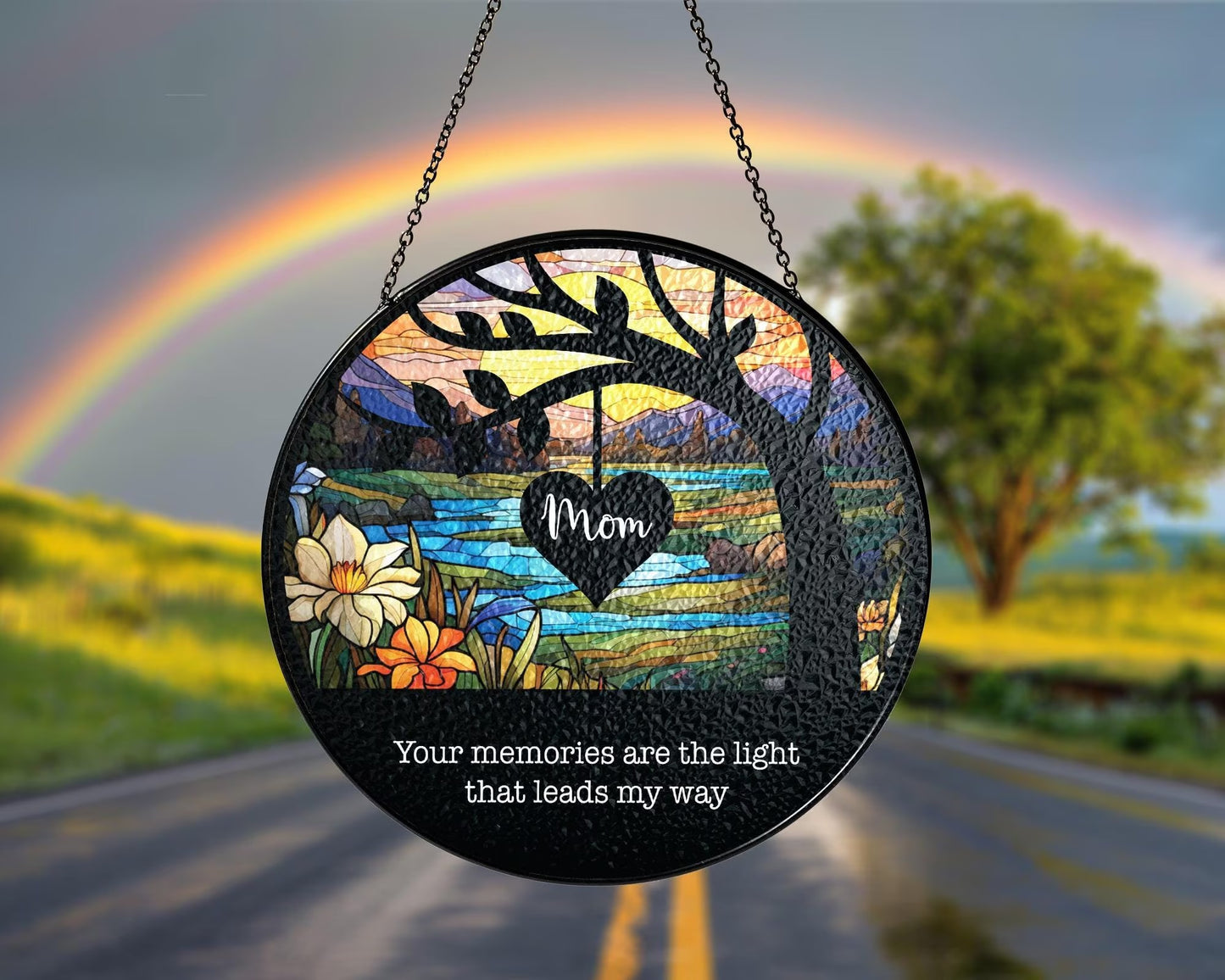 Netecom Memorial Stained Glass Suncatcher – Personalized Sympathy Gift for Loss of Mom, Father in Heaven Remembrance