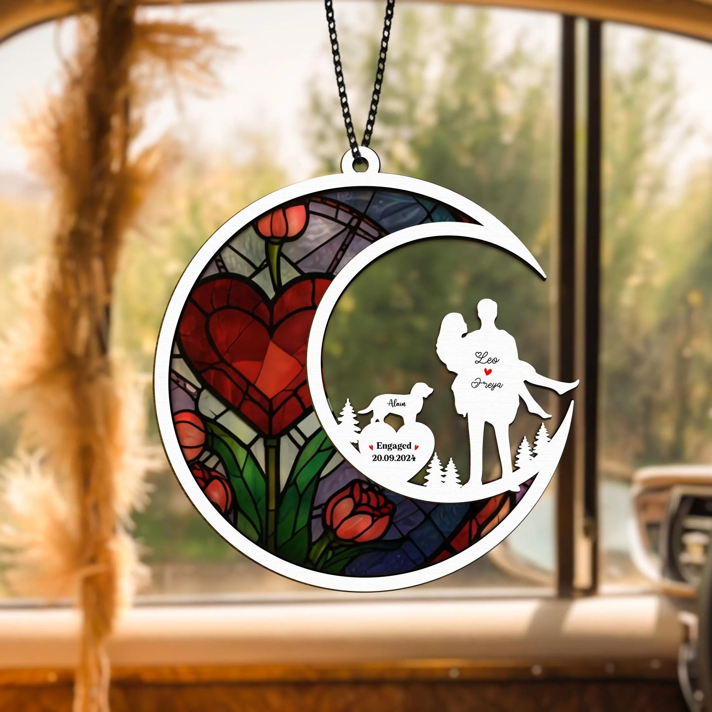 Netecom Personalized Couple Wedding Suncatcher – Custom Anniversary Gift, Engraved Couple Keepsake, Wedding or Engagement Gift, Pet Couple Memorial