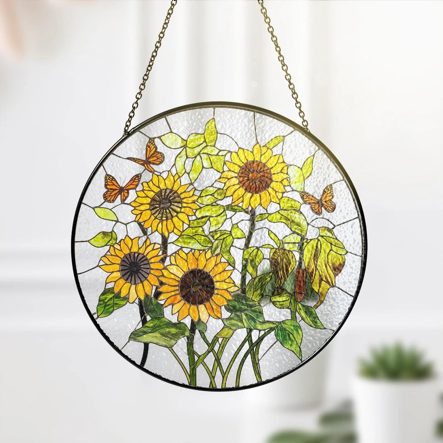 Netecom Monarch Butterfly Stained Glass Suncatcher – Butterfly Window Hanging, Sun Room Decor, Moth Lover Gift, Flower Sun Catcher for Home Decoration