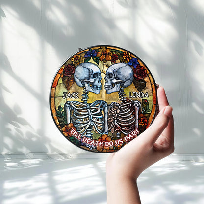 Netecom Couple Skeleton Stained Glass Suncatcher – Dark Romance Gothic Wedding Gift, Till Death Do Us Part, Valentine’s Day & Anniversary Gift for Him Her