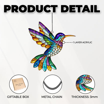 Netecom Hummingbird Acrylic Suncatcher Window Hanging, Colorful Bird Wildflower Decor, Nature Lover Gift