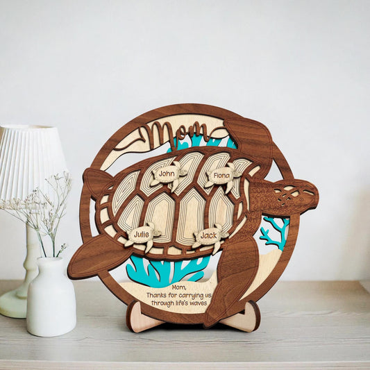 Netecom Personalized Sea Turtle Wooden Sign for Mom & Grandma, Custom Wooden Wall Art with Grandchildren Names, Meaningful Mother’s Day Gift, Family Keepsake Decor