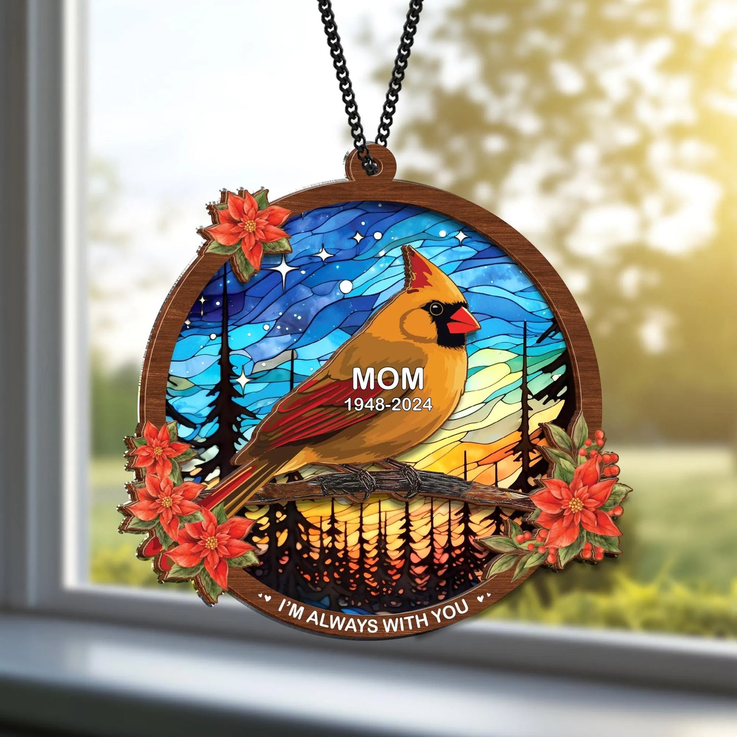 Netecom Personalized Cardinal Memorial Suncatcher – I’m Always With You Remembrance Gift for Loss of Mom Dad