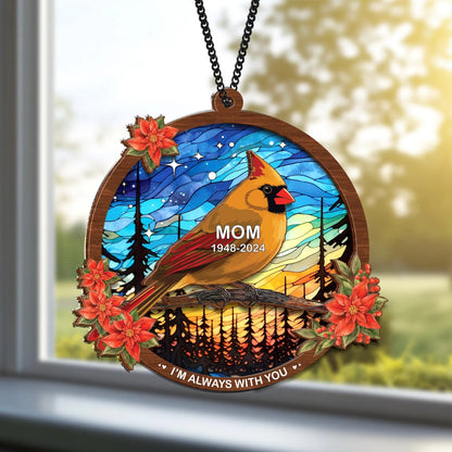 Netecom Personalized Cardinal Memorial Suncatcher – I’m Always With You Remembrance Gift for Loss of Mom Dad