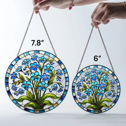 Netecom Forget-Me-Not Stained Glass Suncatcher – Blue Floral Window Hanging, Boho Nature-Inspired Art, Botanical Glass Ornament