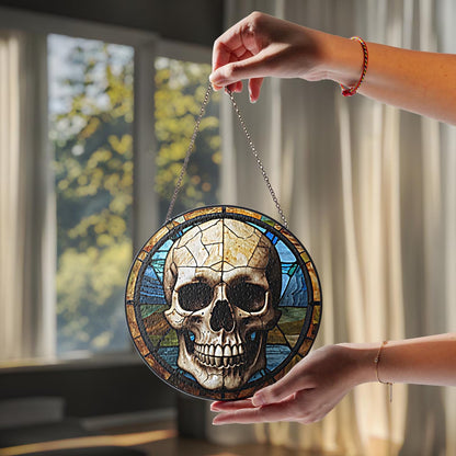 Netecom Gothic Skull Skeleton Stained Glass Suncatcher, Dark Romance Halloween Gift, Spooky Wedding Decor, Unique Anniversary Christmas Gift for Him and Her