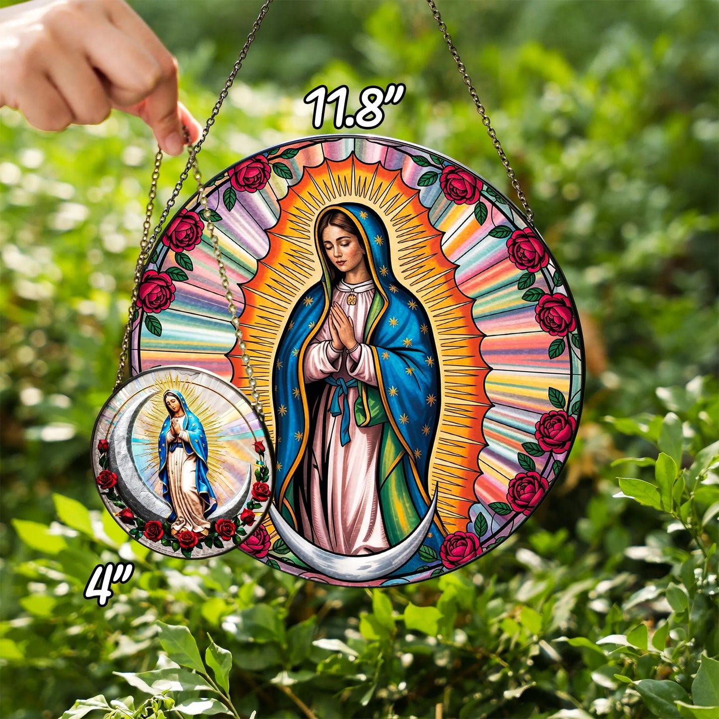 Netecom Our Lady of Guadalupe Stained Glass Window Hanging – Mexican Mom Gift, Latin Culture Art, Mother’s Day Tribute for Mom Grandmothers