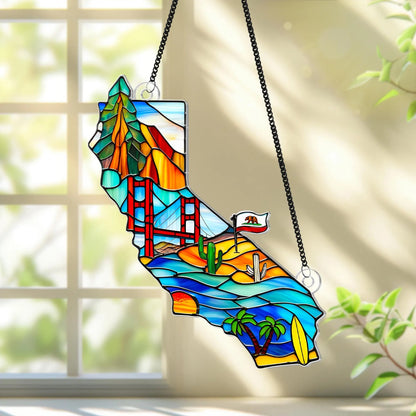 Netecom California Country Map Acrylic Suncatcher – California Travel Window Hanging, Souvenir Lover Gift, California Home Decor, Travel Gift for Nature Lovers