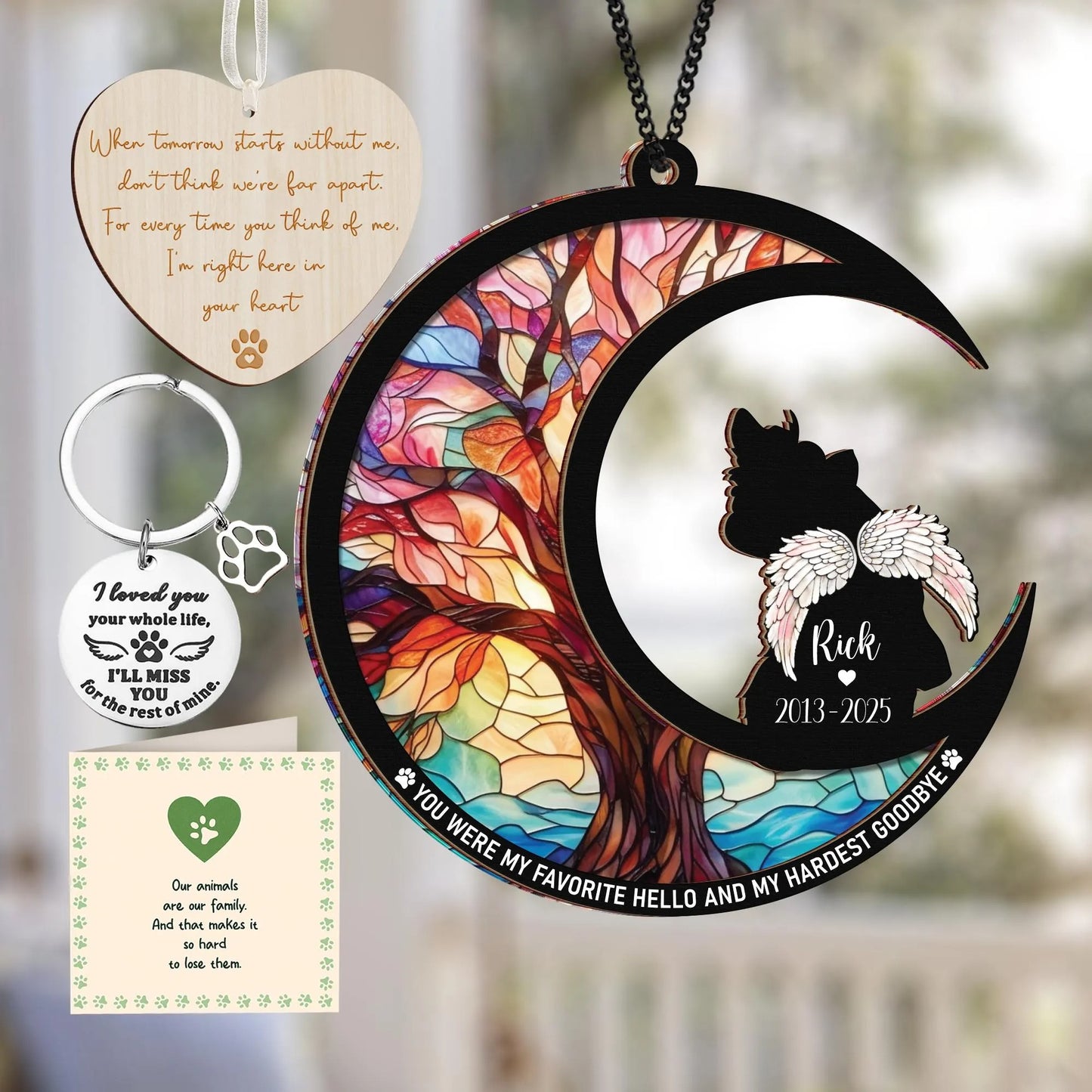 Netecom Yorkshire Terrier Dog Memorial Suncatcher, Pet Loss Sympathy Gift, Custom Dog Remembrance Ornament, Bereavement Keychain with Card
