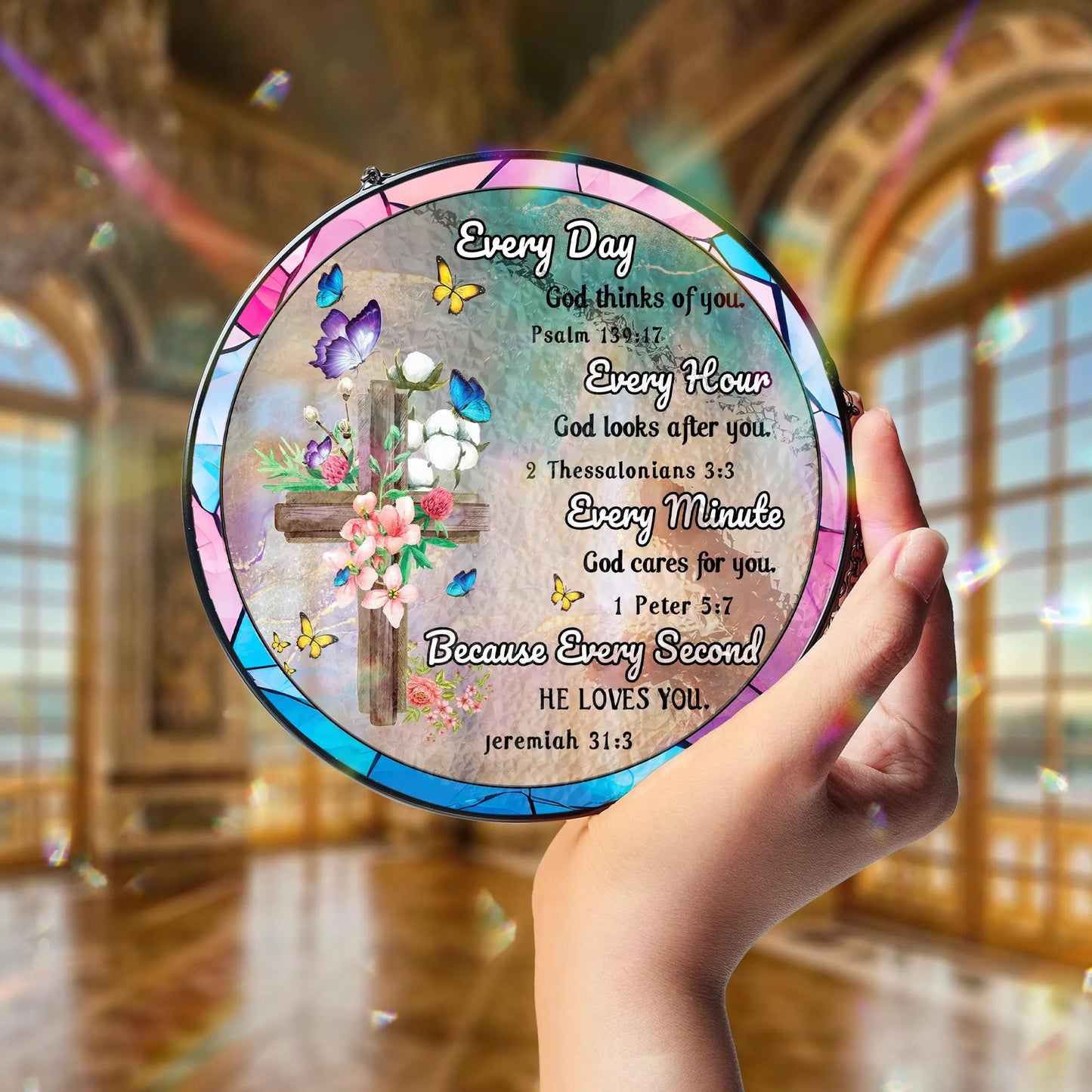 Netecom Christian Inspirational Stained Glass Suncatcher – Bible Verse Hanging Decor, Religious Gift for Women Mom Sister Friends